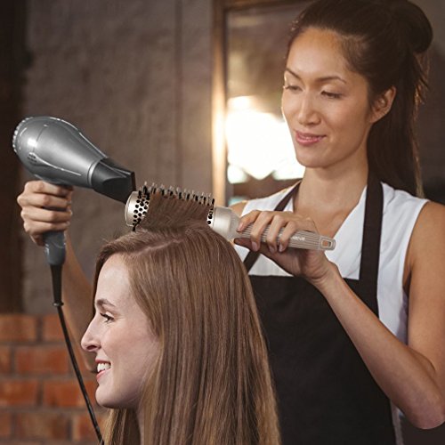 BANGMENG Round Brush with Boar Bristles, 1 inch Barrel, Nano Thermal Ceramic Ionic Tech for Straightening and Blow Drying, Gold
