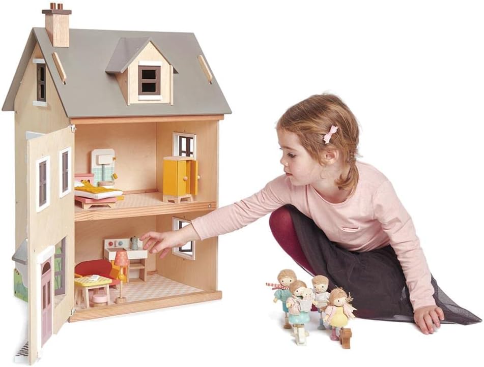 Tender Leaf Toys - Foxtail Villa - Furnished 27.95” Tall Town Style Pretend Play Doll House - Encourage Creative and Imaginative Fun Play for