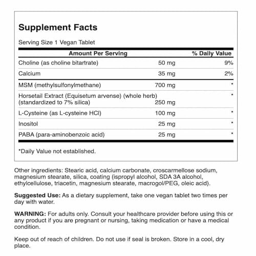 Swanson Hair, Skin & Nails Beauty Supplement, 60 Vegan Tablets | Combines MSM Organic Sulfur and Horsetail Silica with B Vitamins