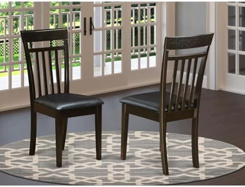 East West Furniture CAC-MAH-LC Capri Kitchen Dining Chairs - Faux Leather Upholstered Solid Wood Chairs, Set of 2, Mahogany