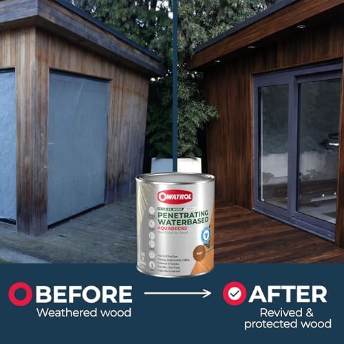 OWATROL Aquadecks, Wood Stain and Sealer, Matt Finish, 85 Oz, Teak | Protects Wood from UV & Moisture, Wood Stain & Sealer for Decks, Fences & Furniture, Water-Based, Won't Peel or Flake, Matt