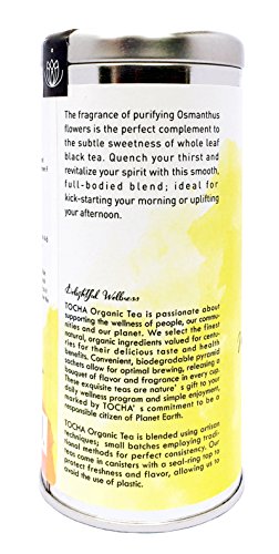 Tocha Organic Morning Pick-Me-Up Black Tea – Bold & Smooth Caffeine Boost | 15 Biodegradable Pyramid Bags | Floral Osmanthus Aroma