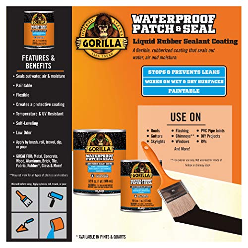 Gorilla Patch & Seal Liquid Rubber Waterproof Sealant, Black, 32 oz