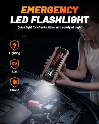 WOLFBOX 4000A Jump Starter, 12V Car Battery Jumper Starter Portable with 65W Quick Charger, LED Display
