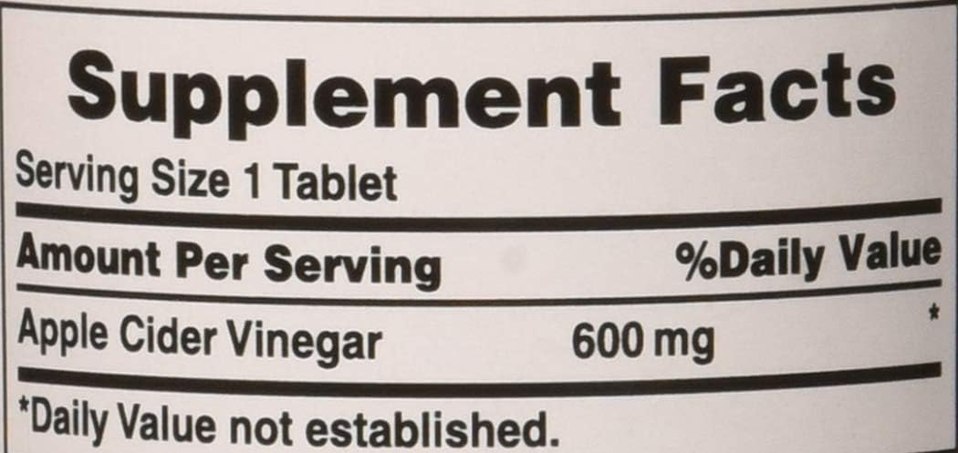 Puritan's Pride Apple Cider Vinegar 600mg, 200 Tablets