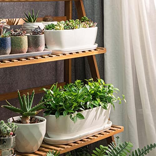 E-liu 11 Inch Oval Ceramic Planter Pot with Drainage Hole Saucers