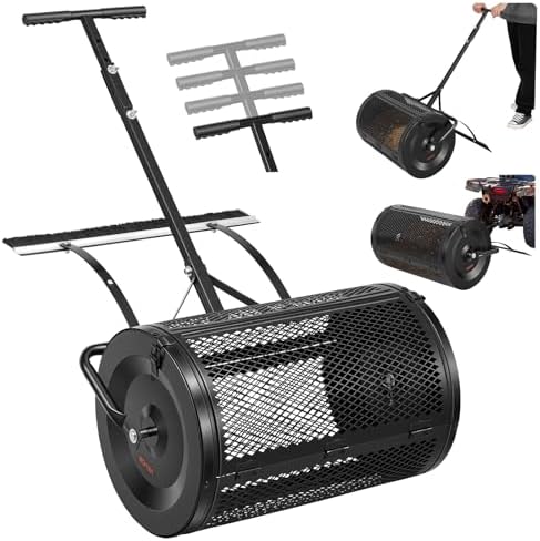 VEVOR Compost Spreader, 36" Wide Peat Moss Spreader with Push/Tow Handle, 4 Heights Adjustable, Powder-Coated Steel Garden Peat Moss Roller, Heavy Duty Grass Seed Roller for Planting Seeding, Black
