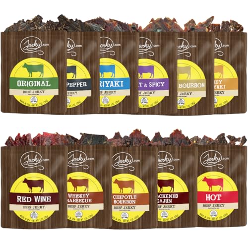 Jerky.com Hot Jerky Combo - Featuring Habanero, Classic Hot, Carolina Reaper, Ghost Pepper - Perfect for Heat Seekers and Flavor Enthusiasts - Beef Jerky Gift for Men (4 Flavors - 2.5 oz. bags)