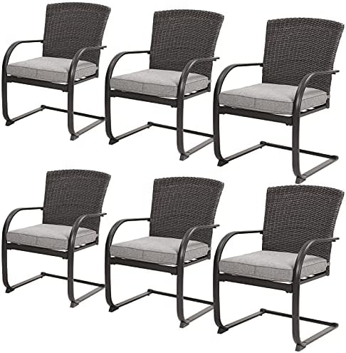Grand patio 4 Pieces Outdoor Patio Metal Dining Chairs, C-Spring Motion Wicker Dining Chairs Set of 4 with Seat Cushions for Lawn Garden Backyard Deck