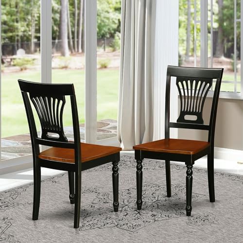 East West Furniture PVC-WHI-W Plainville Dining Chairs - Stylish Back Wood Seat Kitchen Chairs, Set of 2, Buttermilk & Cherry