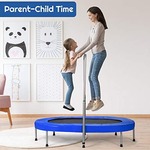 Giantex Mini Trampoline, 2 Persons Foldable Fitness Trampoline w/ 5 Levels Height Adjustable Handle, Max Load 330LBS