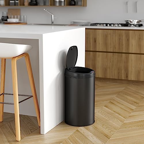 iTouchless 13 Gallon Touchless Sensor Kitchen Trash Can with Odor Control System, Brushed Stainless Steel, Round Garbage Bin for Home or Office - IT13RCB