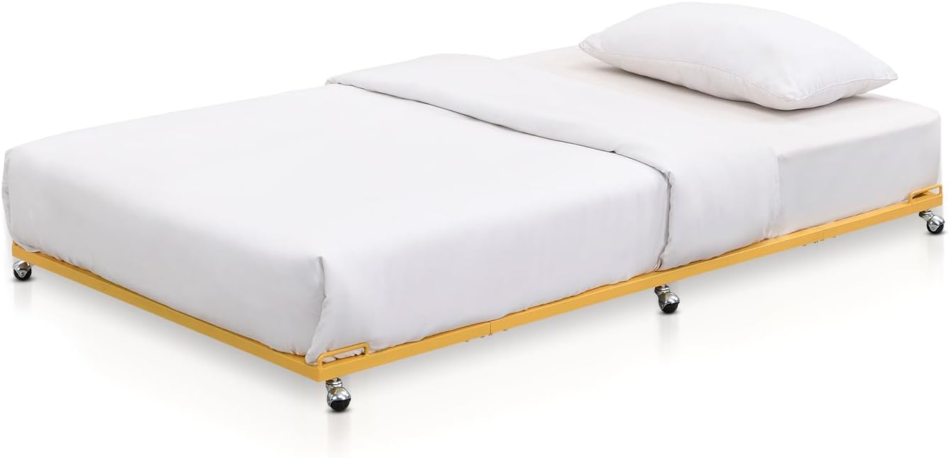 2K Furniture Designs - Twin Size Black Metal Roll Out Trundle Bed Frame for Daybed | Space-Saving Guest Bed - Slides Under Daybeds for Overnight Visitors, Dorms, and Small Spaces