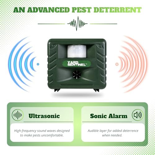 ASPECTEK Yard Sentinel Ultrasonic Animal Repeller with Strobe Light, 3 Mode Protection, Motion Sensor, Deterrent for Deer, Raccoons, Squirrels and Opossums AC and Battery Powered - 1 Pack