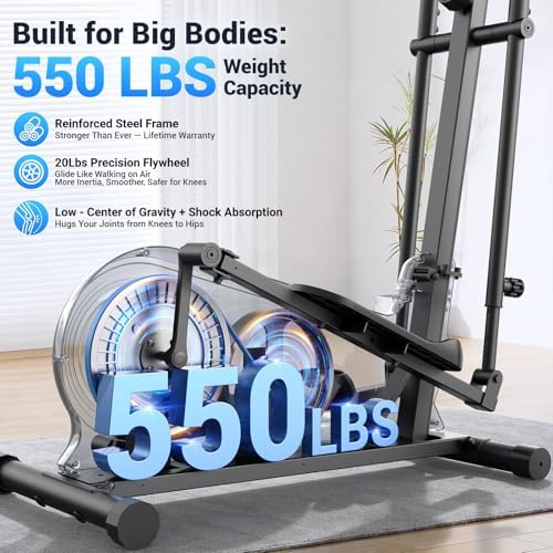ANCHEER Elliptical Exercise Machine Foldable Elliptical Trainer 16" Stride | Ultra-Silent Elliptical Machine for Home, 550LBS Loading Capacity, 16 Resistance Levels &Pulse Rate Grips &Adjustable Pedals