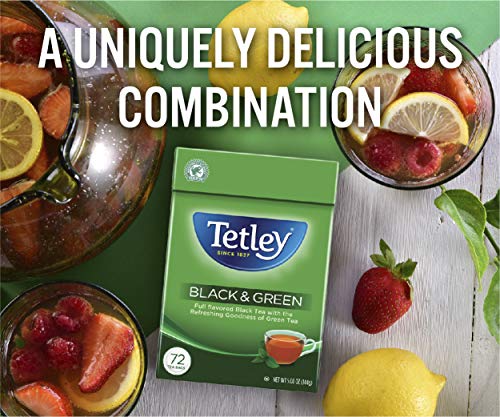 Tetley, Natural Black & Green Tea, 72 Count, Hot or Iced, Light, Refreshing Green Tea