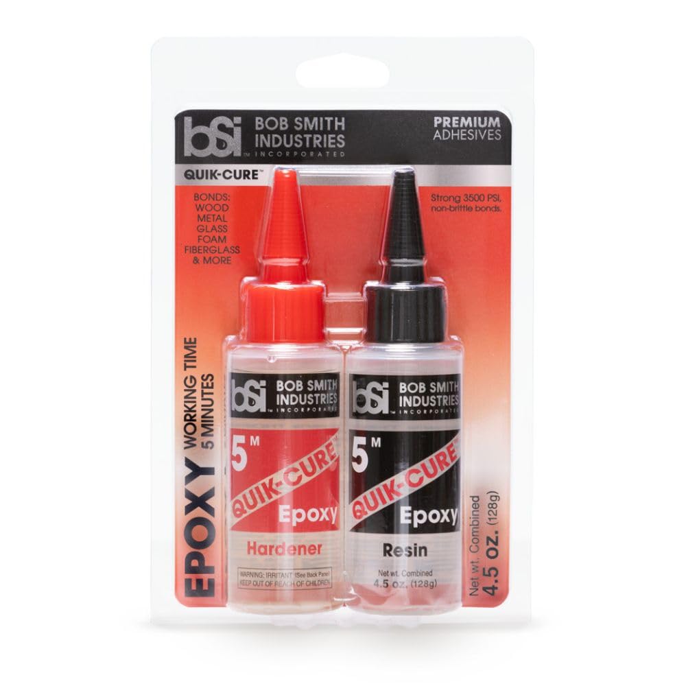 Bob Smith Industries BSI-201 Quik-Cure™ Epoxy - 4.5 oz. Combined, Clear - 5-Minute Fast-Setting Adhesive for Wood, Metal, Glass, Crafts & Repairs