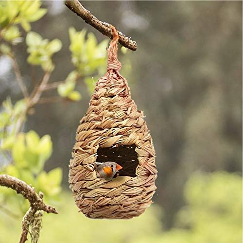 Hummingbird House, Pack of 3 Grass Bird Hut, Hand Woven Hanging Birdhouse Outside Roosting Pocket Nest for Hummingbird Wren Sparrow Wicker Finch Chickadee