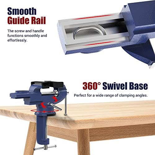 Nuovoware Table Vise 3 Inch, Universal Vise Bench Clamp, Blue