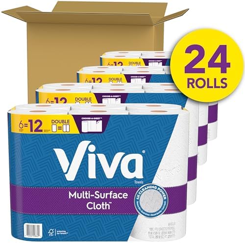 Viva Multi-Surface Cloth Paper Towels, 24 Double Rolls, 110 Sheets Per Roll (4 Packs of 6)