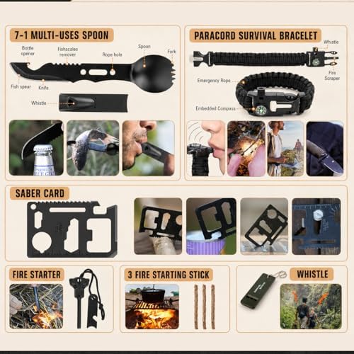 Survival Kit, 250Pcs Survival Gear First Aid Kit with Molle System Compatible Bag and Emergency Tent, Emergency Kit for Earthquake, Outdoor Adventure