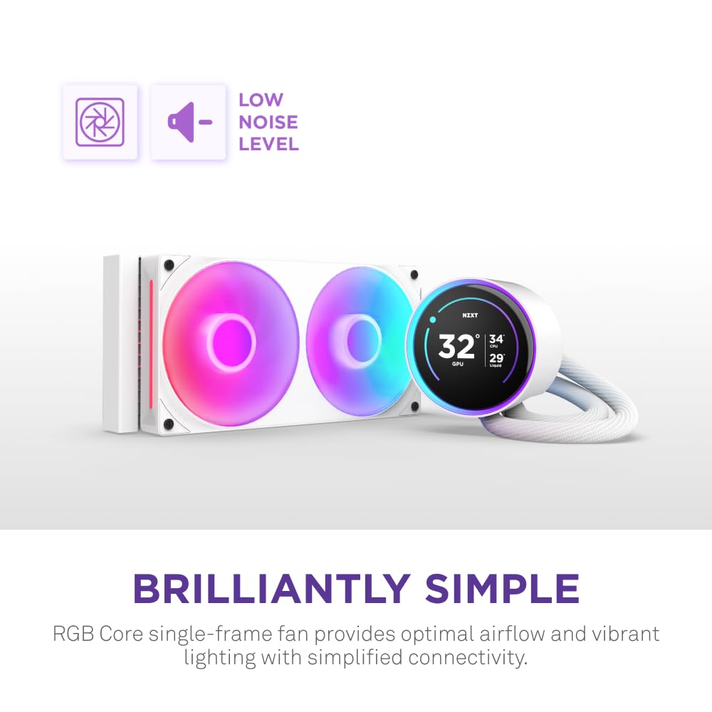 NZXT Kraken Elite 360 RGB - 360mm AIO CPU Cooler, LCD - White | 360mm RGB AIO with 2.36-inch LCD and F360 RGB Core fan. Flagship display cooling with synced RGB via CAM.