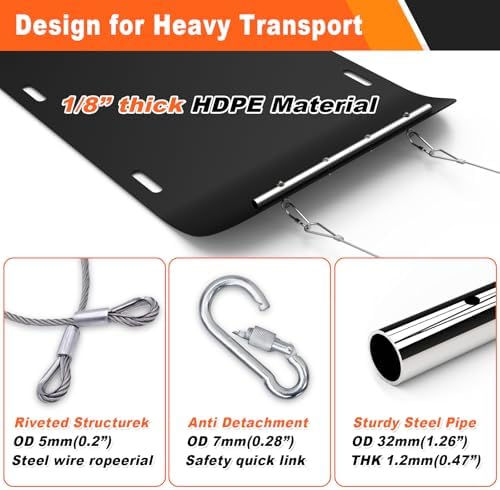 Bayattoo Heavy Duty Drag Sled Mat-Thickened Tear-Resistant HDPE with Pull Cables, Portable Yard, Hunting & Construction Hauler