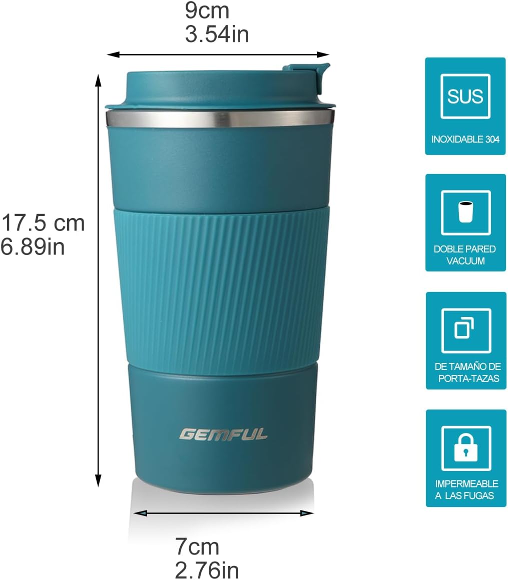 GEMFUL 2 Pack 17oz Insulated Travel Coffee Mug with Lid (Black/White)