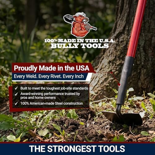 BULLY TOOLS Warren Hoe Professional 12-Gauge 6.25-Inch Garden Hoe Tool with Fiberglass Handle, Commercial Strength, Gardening Tools