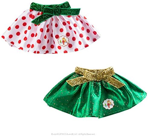 The Elf on the Shelf Party Skirt Set - 2 Holiday Skirt Value Pack - Dress Up Your Girl Elf for Holiday Parties in Green Or Polka Dot Set - Girl or