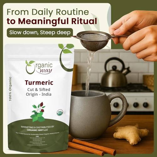 Organic Way Turmeric/Haldi Root Cut & Sifted - Herbal Tea (16 Ounce)