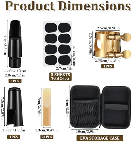 49Pcs Alto Saxophone Mouthpiece Kit, Includes Gold Sax Ligature, Saxophone Mouthpieces, Plastic Cap, 21 Sax 2.5 Reeds