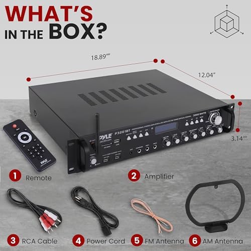 Pyle Multi Channel Bluetooth Preamplifier Receiver - 3000 Watt Audio Home Speaker Sound Stereo w/Radio, USB, Headphone, AUX, RCA