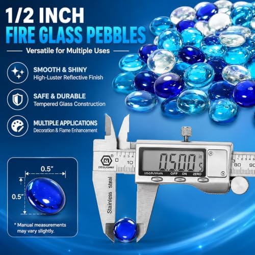 Hisencn Fire Glass Beads for Fire Pit 1/2 Inch, Blended Blue Fire Glass Rocks for Propane Gas Fireplace or Natural