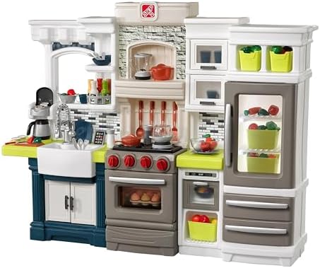 Step2 Elegant Edge Kids Kitchen Playset, Indoor/Outdoor Kitchenette, Interactive Play with Lights and Sounds, Made of Durable Plastic