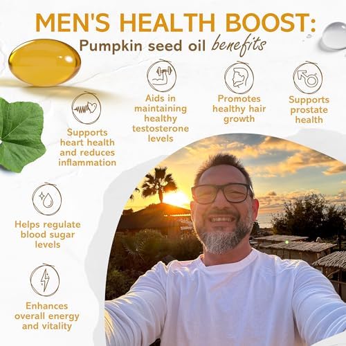 vibraxlabs Pumpkin Seed Oil - 100% Cold Pressed Pure 1000mg Extraction - Best for Hair Growth, Younger Looking Skin & Face, Bladder Control Supplement