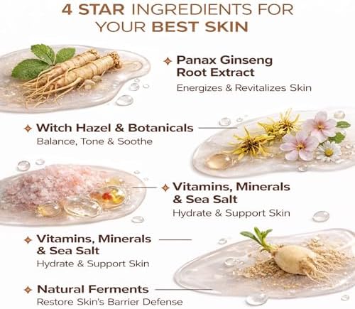Ginseng Mineral Toner - Witch Hazel Toner Mist with Ginseng – Hydrating Facial Toner Spray for Sensitive Skin – for Oily