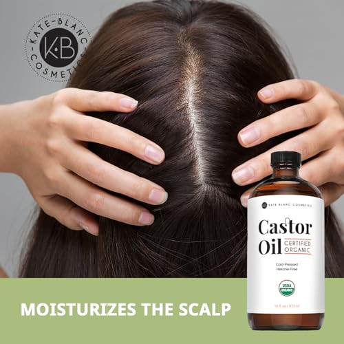Kate Blanc Cosmetics Castor Oil Organic (4oz), 100% Pure, Cold Pressed, Hexane Free. Natural Oil for Hair, Eyelashes, Eyebrows. Skin Moisturizer with Starter Kit