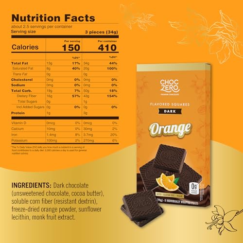 ChocZero 70% Cocoa Sugar Free Dark Chocolate Squares, Vegan, 4 Pack | No Sugar Alcohols, Keto, Low Carb, High Fiber, Gluten Free, 32 Total Candy Squares