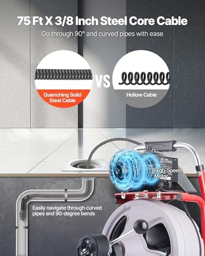 VEVOR Drain Cleaner Machine 100 FT x 1/2 Inch, Auto Feed Sewer Snake Drain Auger on Wheels, Portable Drain Cleaning Machine with 8 Cutters & Air-Activated Foot Switch for 2" to 6" Pipes