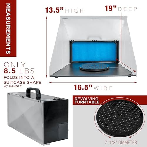 Master Airbrush Portable Airbrush Spray Booth Kit | With 25W Fan, Turntable &Extension Hose, 16.5"x19"x13.5" Hobby Airbrush Booth for Painting, Models