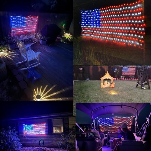 YULIANG LED American Flag Lights, 6.5ft*3.2ft Waterproof Led Flag Net Light Outdoor for 4th of July Decorations, Independence Day, Memorial Day