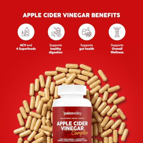 Paleovalley Apple Cider Vinegar Complex Capsules with Organic Superfoods | Gut and Digestive Support, Whole Food Nutrition, No Aftertaste, Unflavored