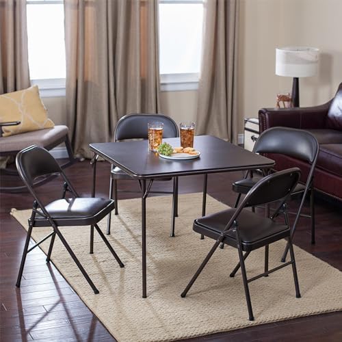 Sudden Comfort 34 by 34 Inch Portable EZ Slide Leg Lock Square Metal Padded Vinyl Top Folding Dining Card Table in Buff Tan