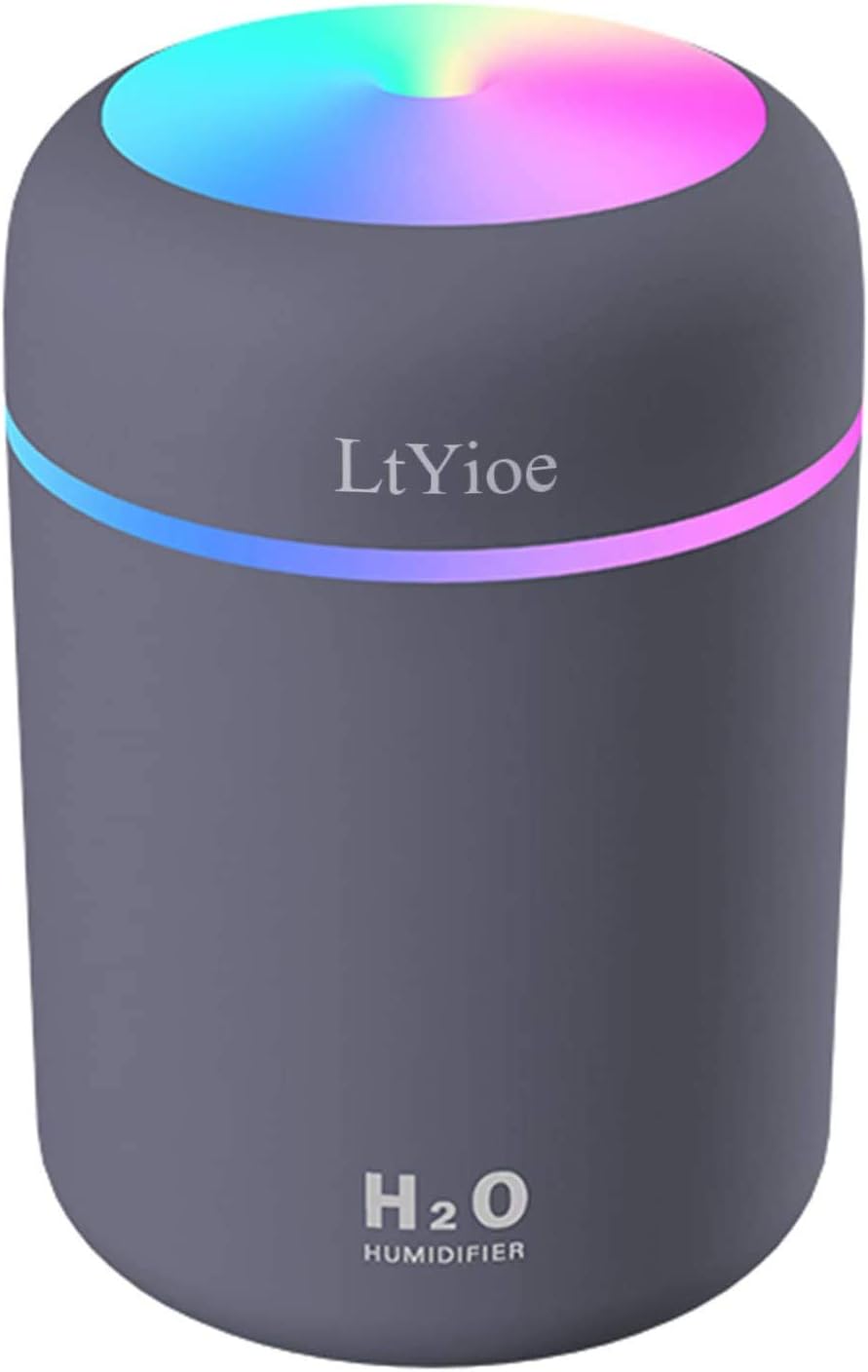 LtYioe Colorful Cool Mini Humidifier, USB Personal Desktop Humidifier for Car, Office Room, Bedroom, etc. Auto Shut-Off, 2 Mist Modes