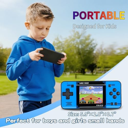 Handheld Game for Kids -Preloaded 220 Retro Video Games, Portable Gaming Player with Rechargeable Battery 3.0" LCD Screen, Mini Arcade Electronic Toy Gifts for Boys Girls (Blue)