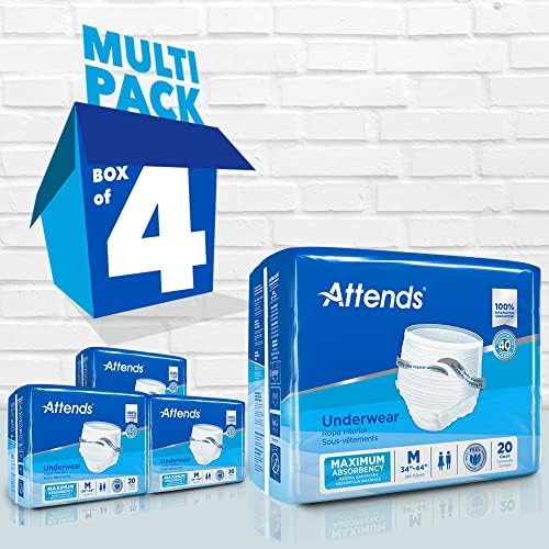 Attends Adult Absorbent Underwear, Medium, AP0720, Maximum, 80 ct | Disposable Pull-On Diapers with Tear-Away Sides and Breathable Waistband