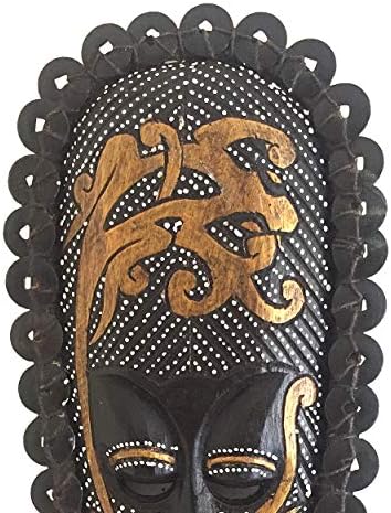 OMA Handcrafted African Tribal Wall Mask with Real Ceremonial Coins – Solid Wood Maori-Style Face Art for Home Decor (Natural Brown)