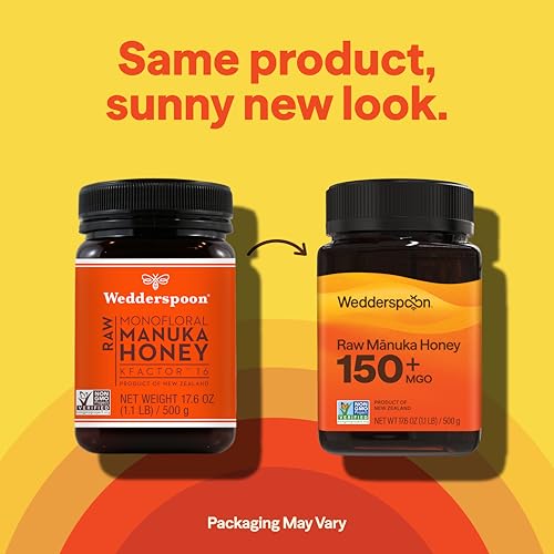 Wedderspoon Raw Manuka Honey 150+ MGO, 17.6 Oz, Unpasteurized New Zealand Honey, Non-GMO, BPA-Free Jar, Superfood & Natural Wellness Support | Unpasteurized New Zealand Honey, Non-GMO, BPA-Free Jar, Superfood & Natural Wellness Support