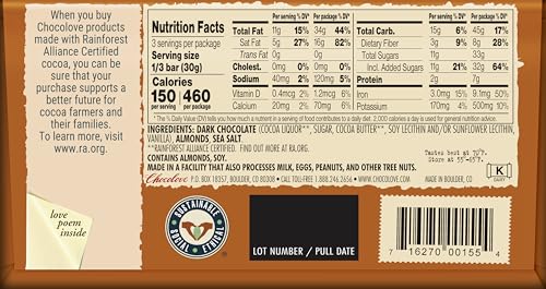Chocolove Almonds and Sea Salt in Dark Chocolate, 3.2 oz